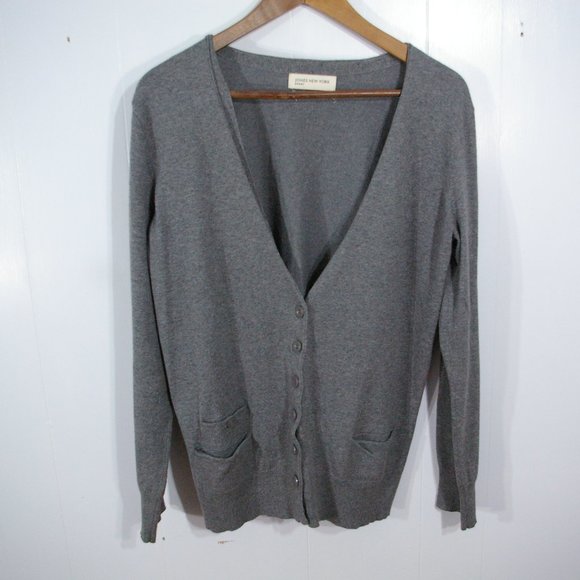 Jones New York Sweaters - Jones New York Cardigan Womens Large Gray Button Long Sleeve Preppy